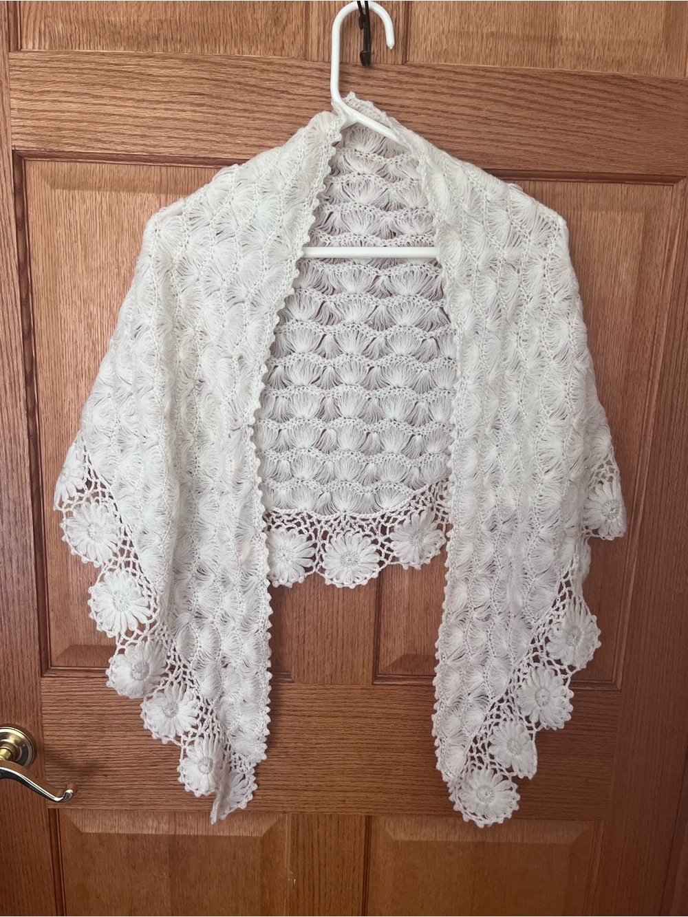 Glentex wool  White Crochet Lace Shawl -